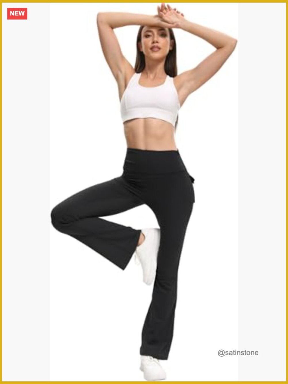High Waisted Flare Leggings with Pockets Tummy Control Bootcut Yoga Pants - Picture 5 of 7